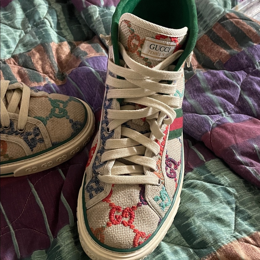 Gucci Beige and Multicolor Logo High-Tops